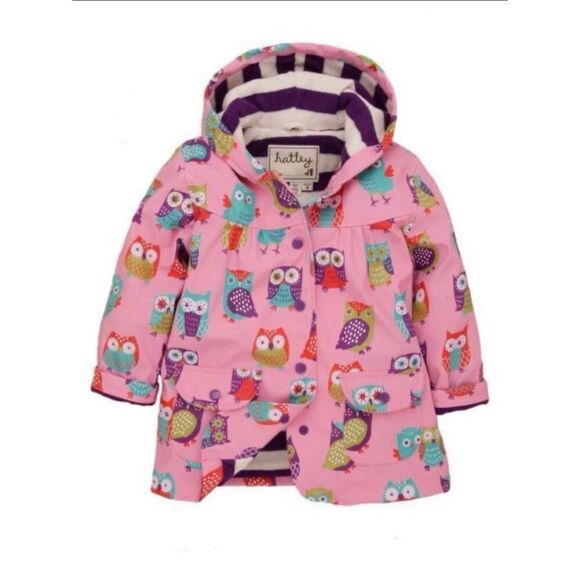 Hatley Toddler Girls 2 Owl Print Hooded Raincoat AS IS - Picture 2 of 13